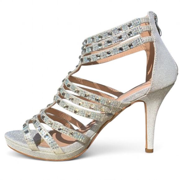 Silver Crystal Cage Stilettos with Heel Zipper-Windsor-Shay-Size 8 - Picture 5 of 10